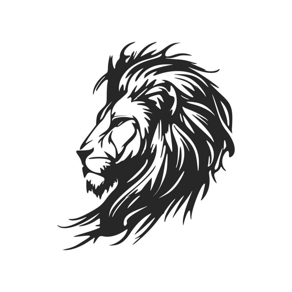 High contrast black and white lion head logo vector illustration.