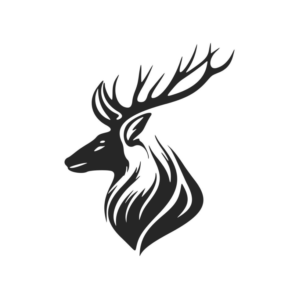 Elegant black and white vector logo for a luxury brand featuring a deer with antlers.