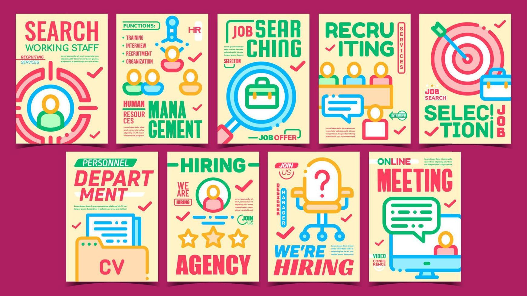 vector de conjunto de carteles promocionales creativos de búsqueda de empleo