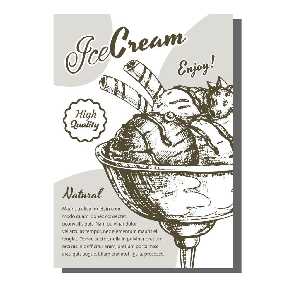 taza de helado con vector de cartel de bayas