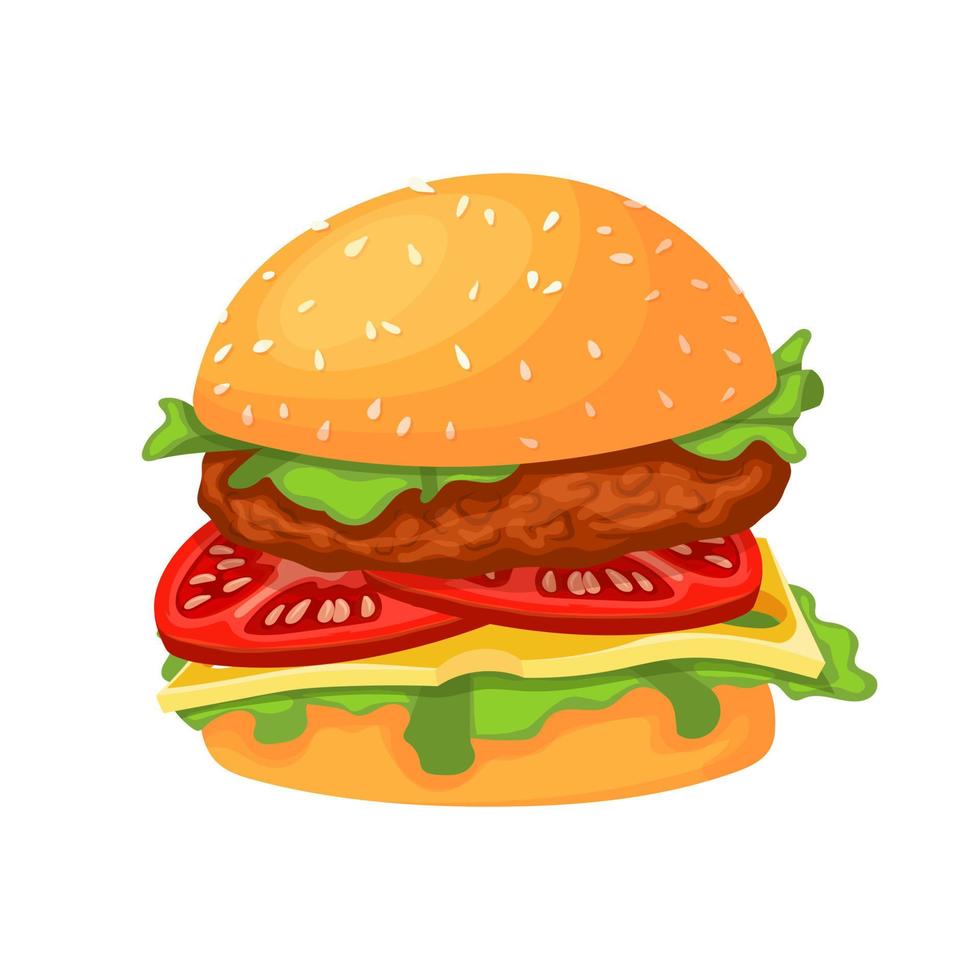 Ilustración de vector de dibujos animados de comida rápida de hamburguesa