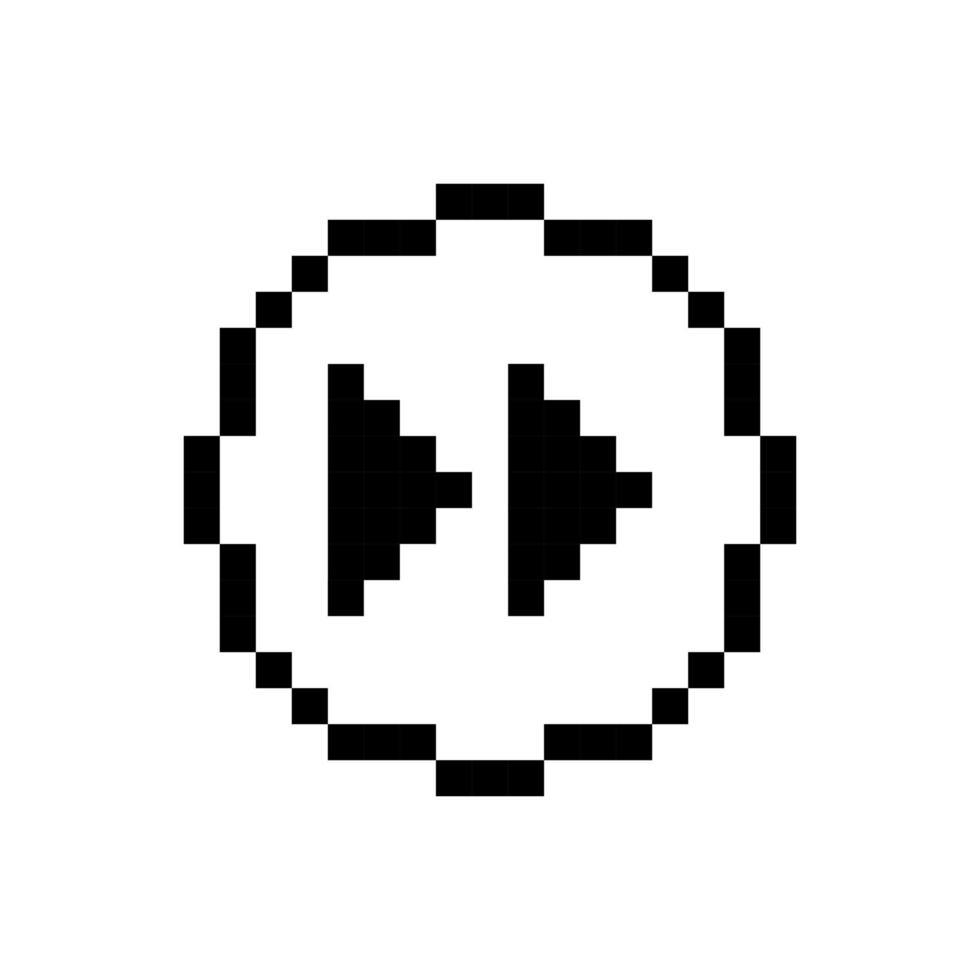 Black rewind button, pixel art design style. vector