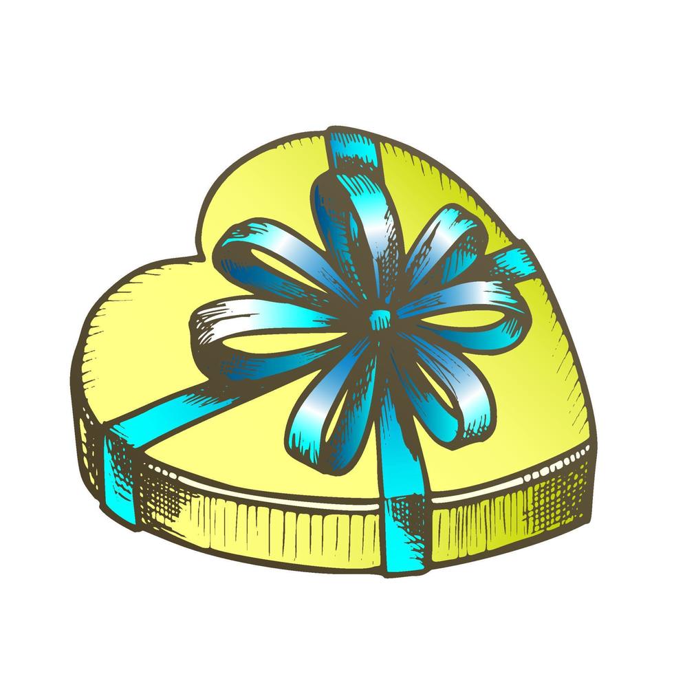 Gift Box In Heart Form With Ribbon Color Vector