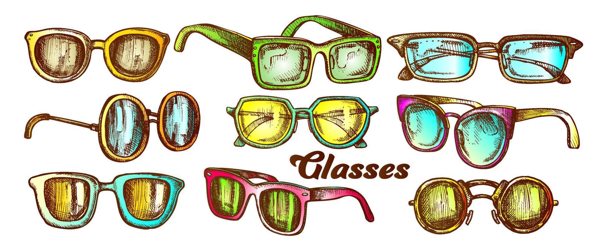 Glasses Fashion Accessory Color Set Vector