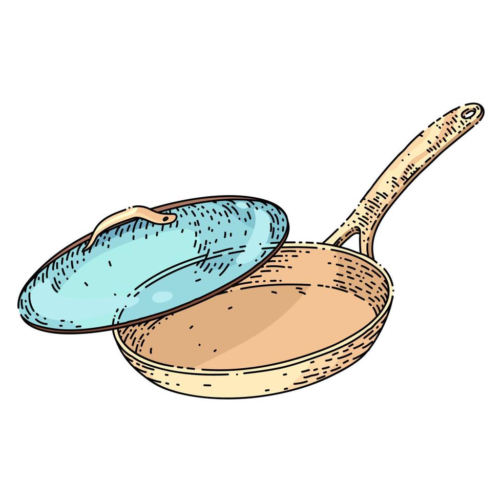 frying pan sketch hand drawn vector