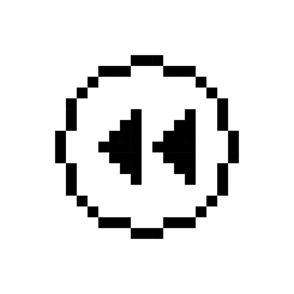 Black rewind button, pixel art design style. vector