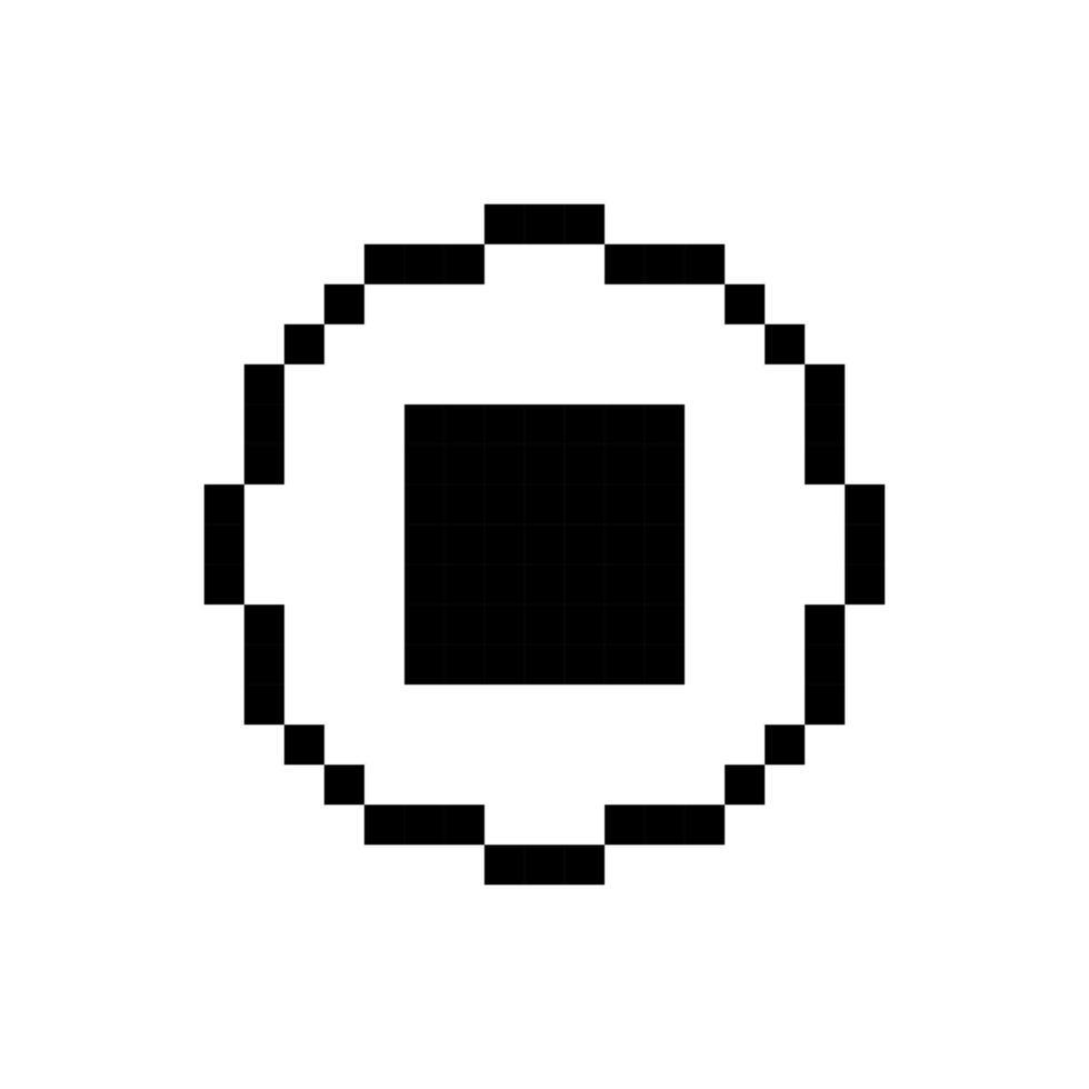 Black Stop button icon, pixel art design. vector