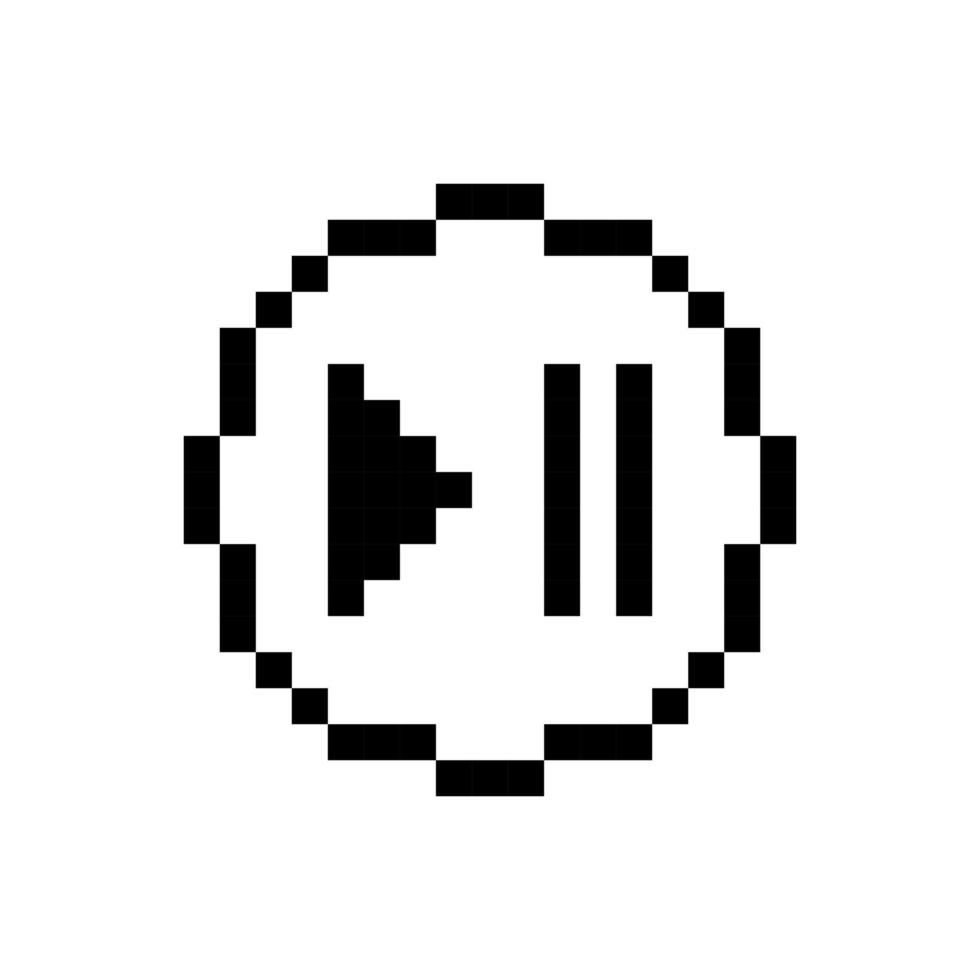 botón de pausa de reproducción negro, diseño de arte de píxeles. vector