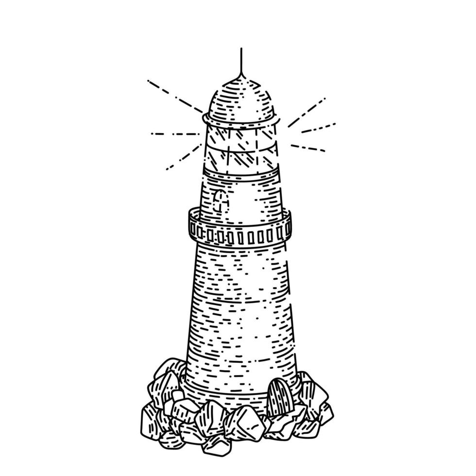 faro mar boceto dibujado a mano vector