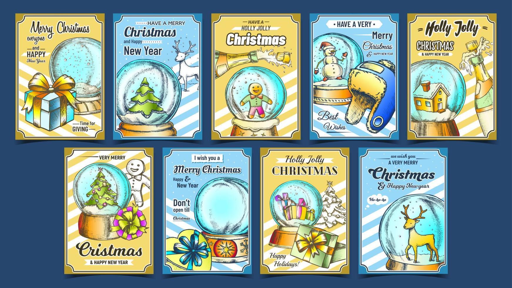 Christmas Holiday Advertising Posters Set Vector