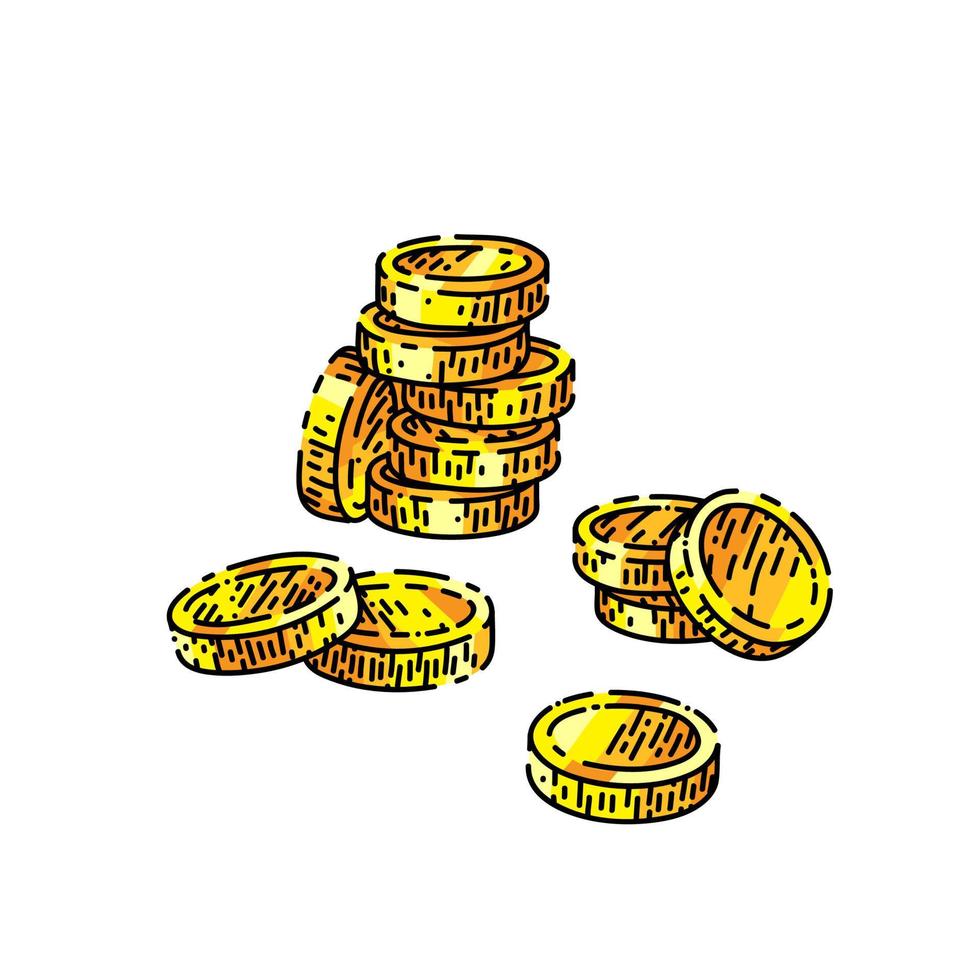 gold coin sketch hand drawn vector