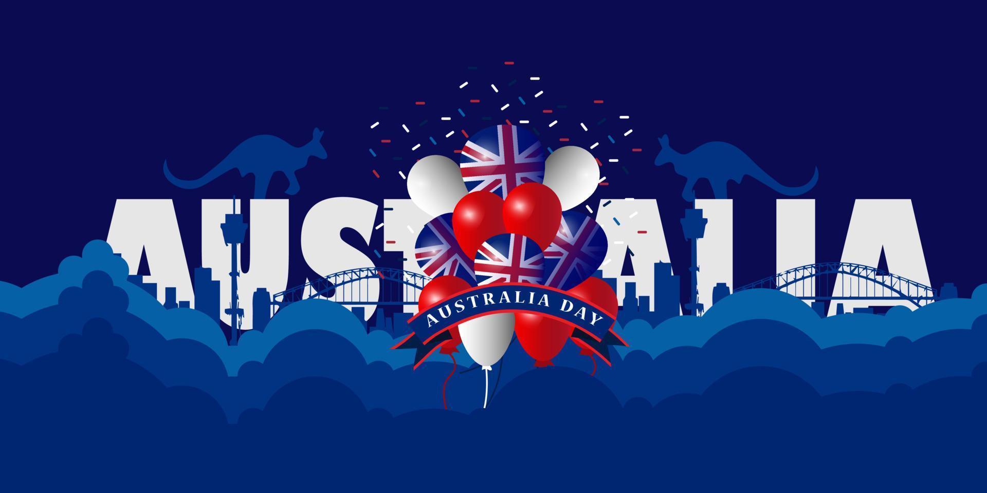 Australia day January 26th flying flag illustration with flag pole background design, Suitable for banner, website and app vector