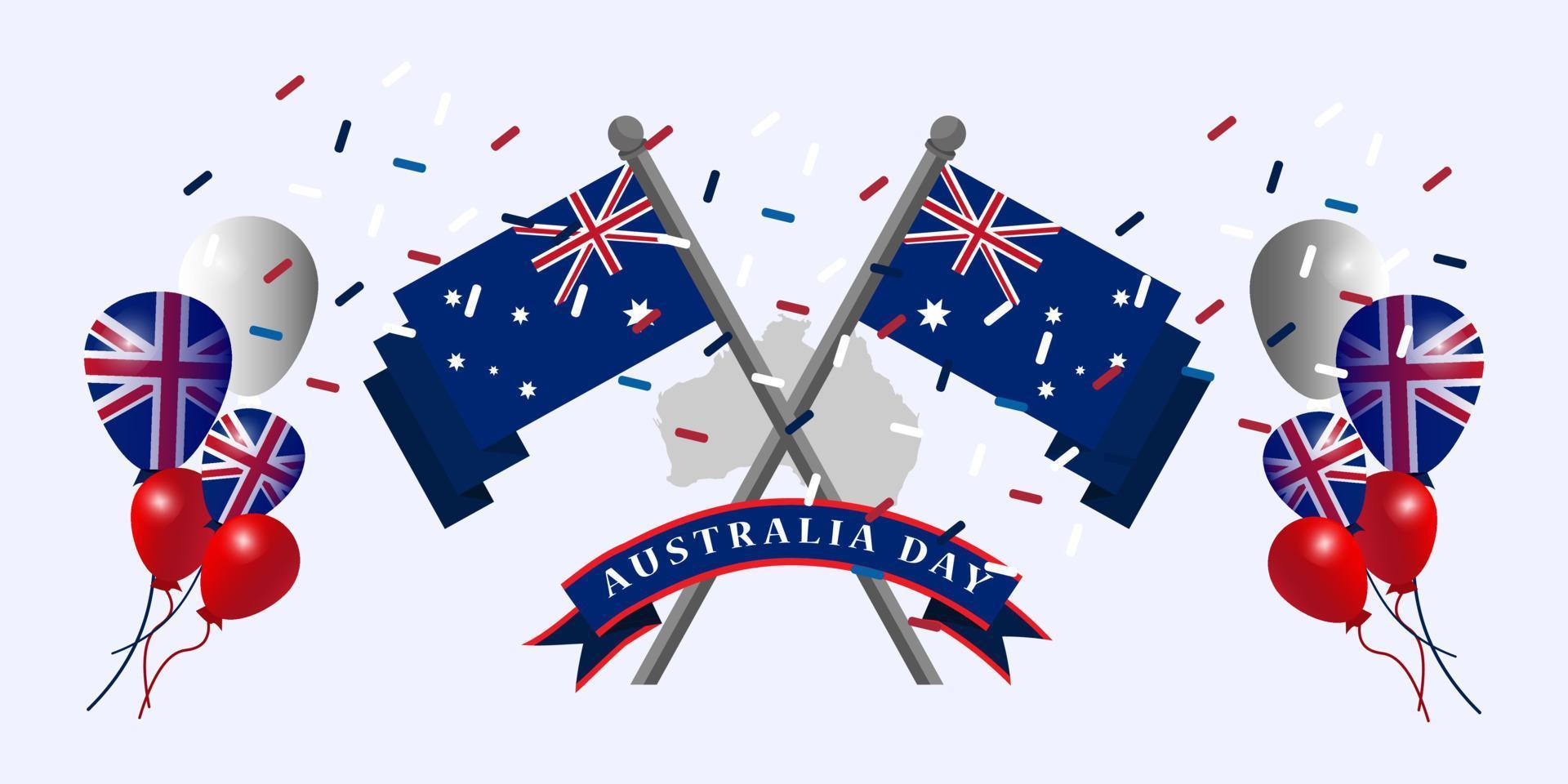 día de australia 26 de enero ilustración de bandera voladora con diseño de fondo de asta de bandera, adecuado para banner, sitio web y aplicación vector