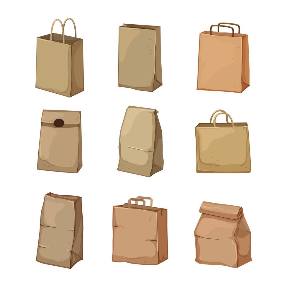 paper bag set cartoon vector illustration