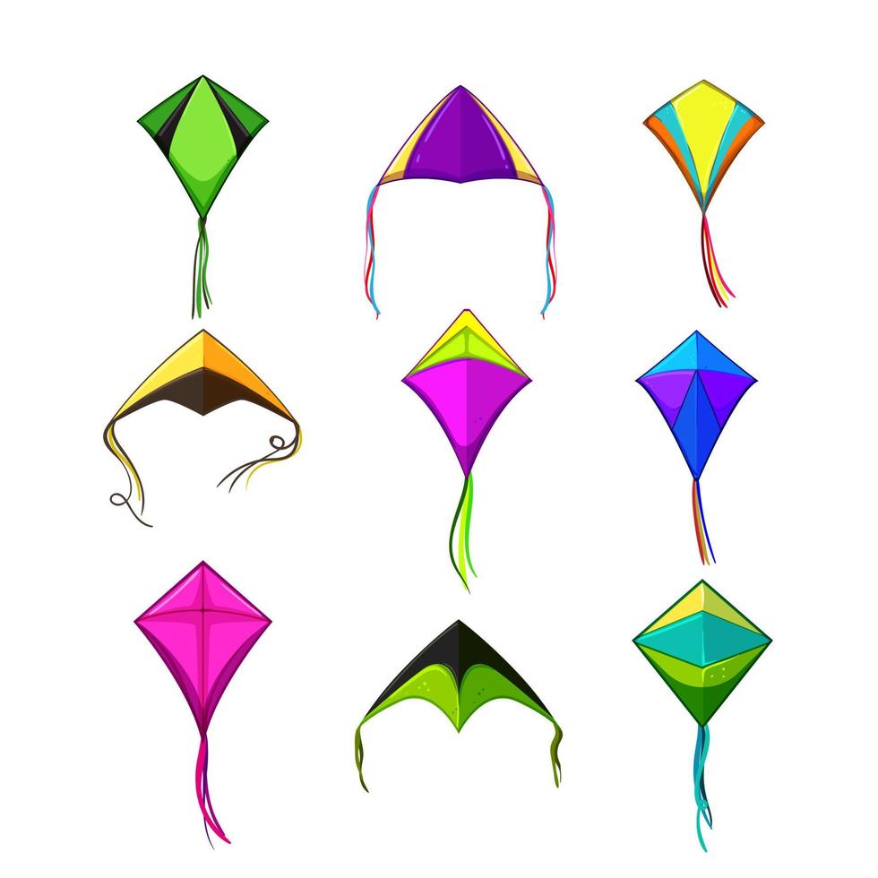 kite sky set cartoon vector illustration