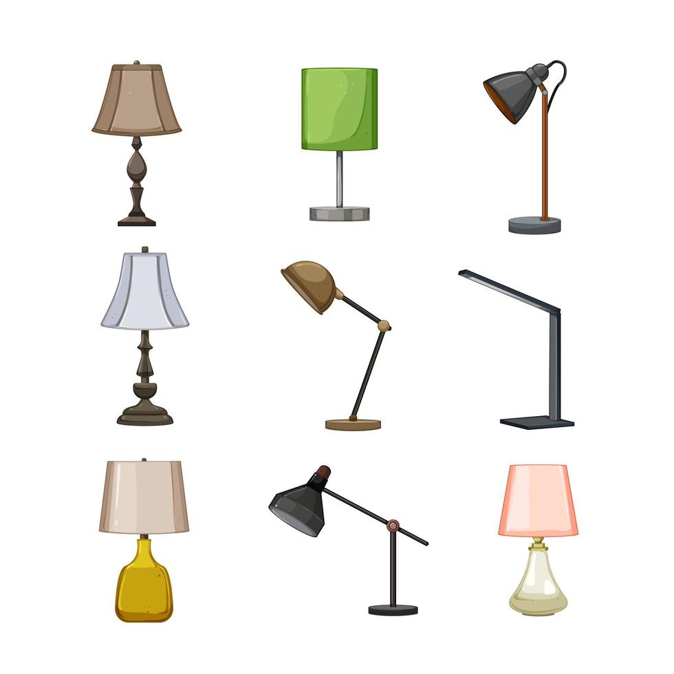 lamp table set cartoon vector illustration