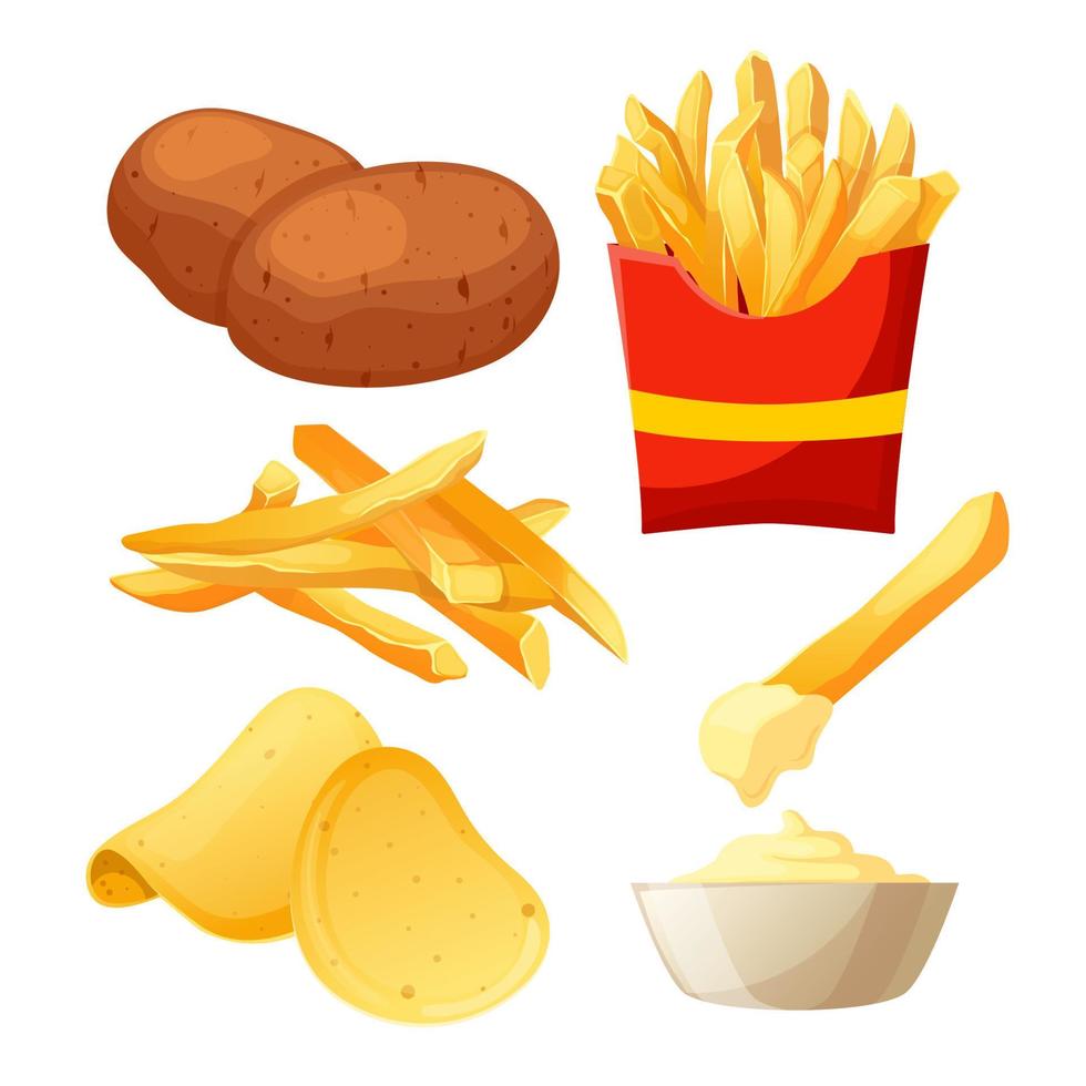 ilustración de vector de dibujos animados conjunto de comida de patata