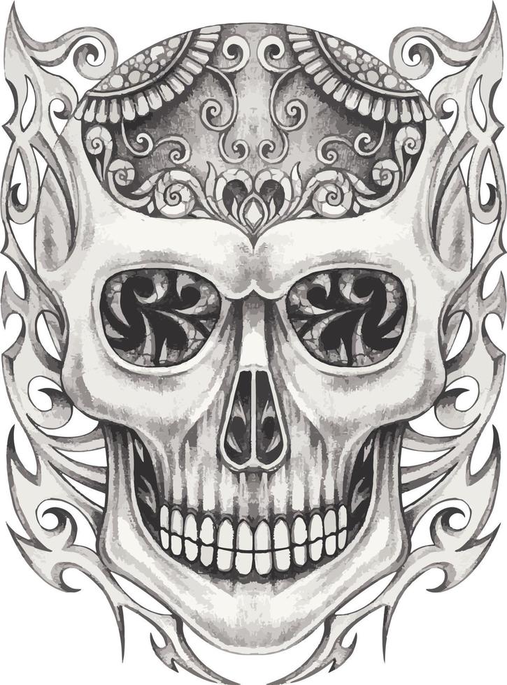 tatuaje de calavera de fantasía de arte. dibujo a mano y hacer vector gráfico.