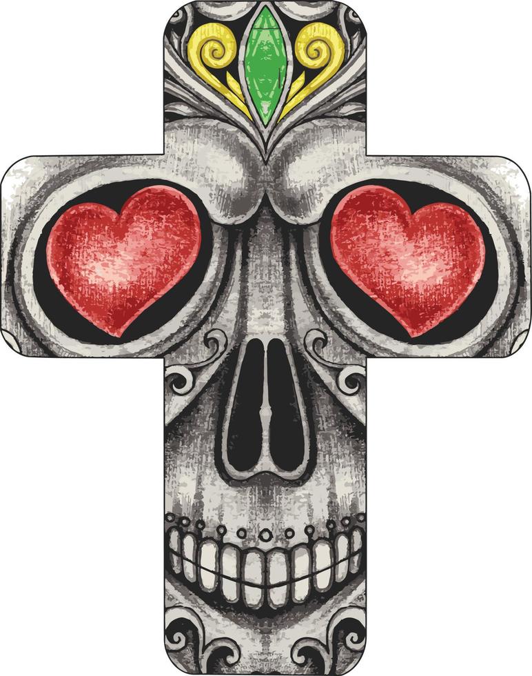 Art fancy skull cross. Hand drawing and make graphic vector. vector