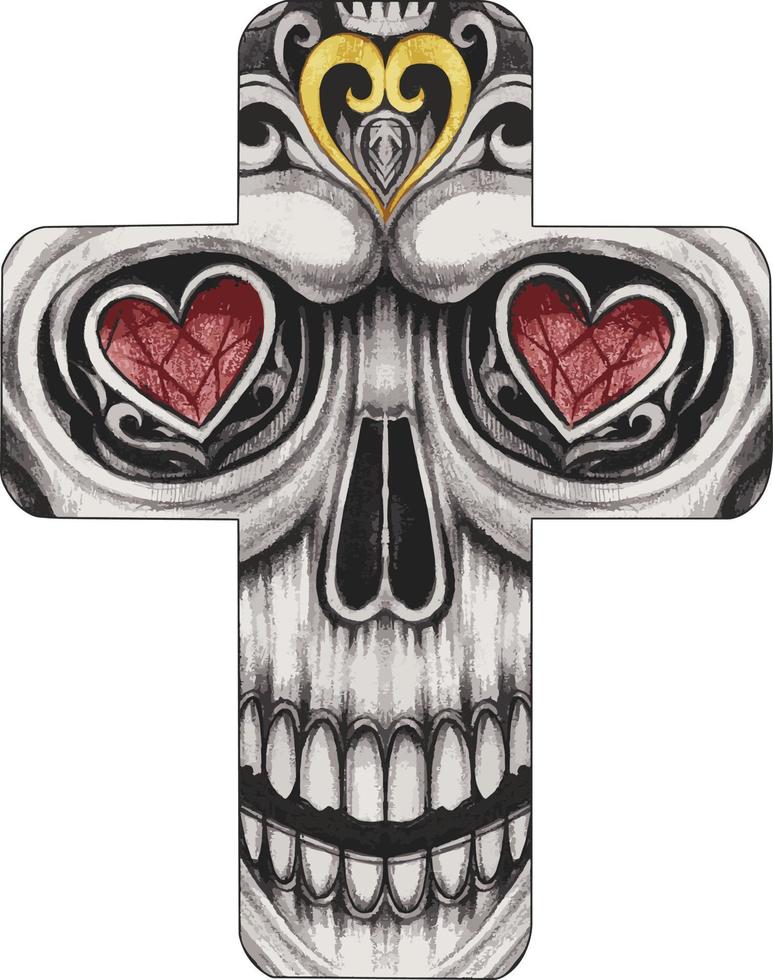 Art fancy skull cross. Hand drawing and make graphic vector. vector