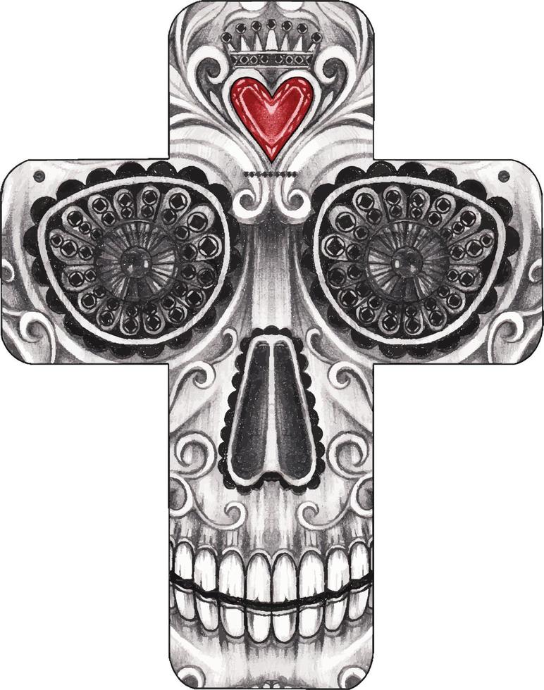 Art fancy skull cross. Hand drawing and make graphic vector. vector