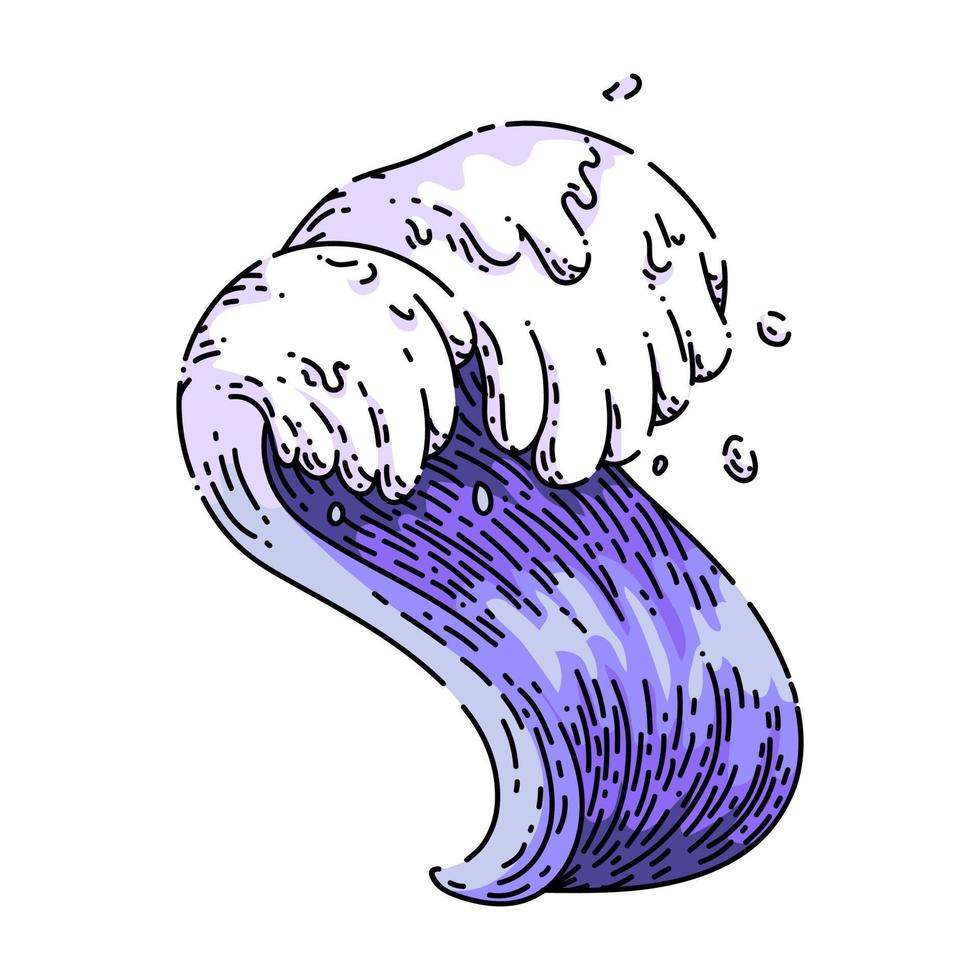 mar océano olas boceto dibujado a mano vector