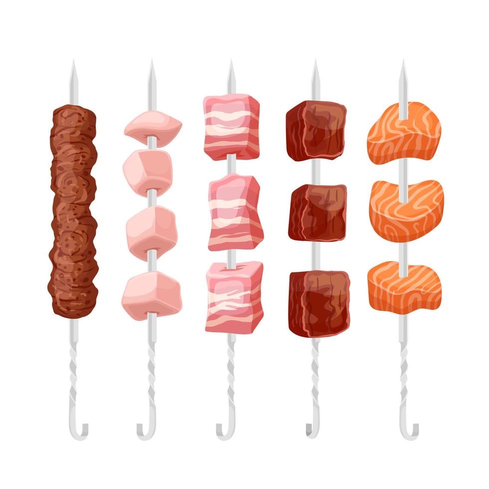 skewered food barbecue set cartoon vector illustration