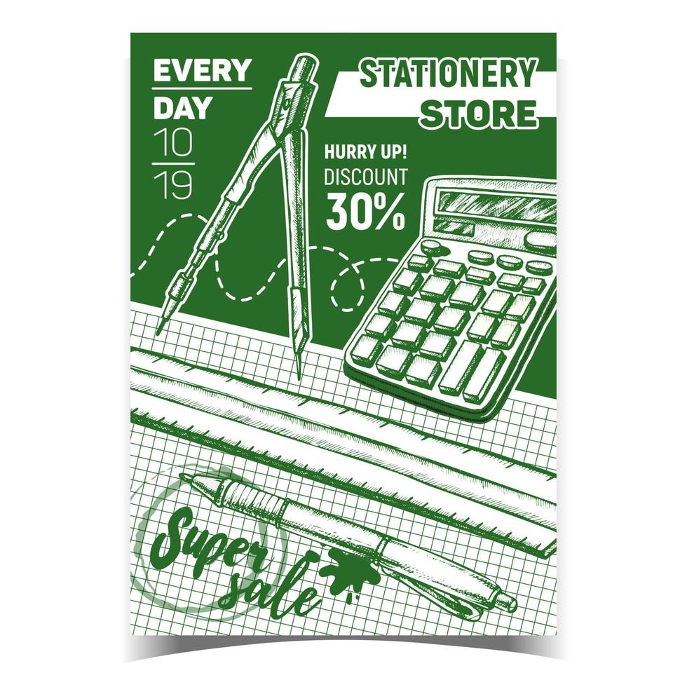 Stationery Store Sale Advertising Poster Vector