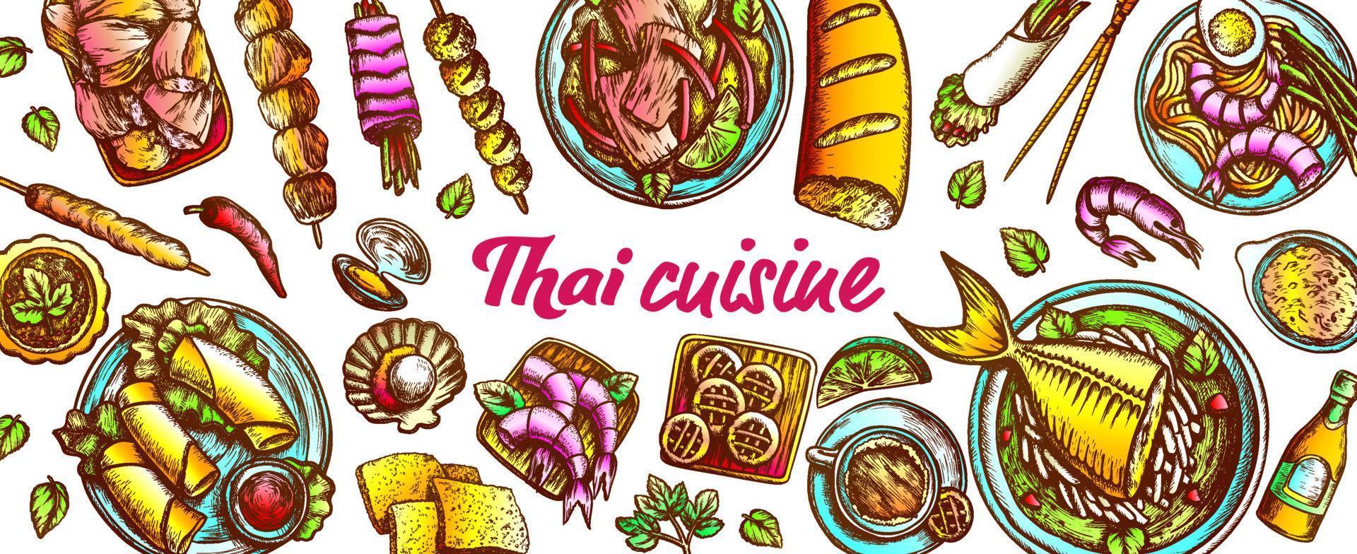 Traditional Thailand Cuisine Set Vector