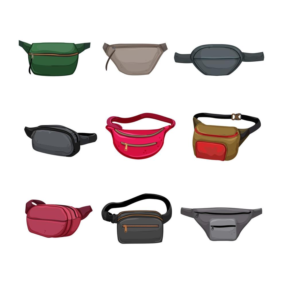 waist bag set cartoon vector illustration