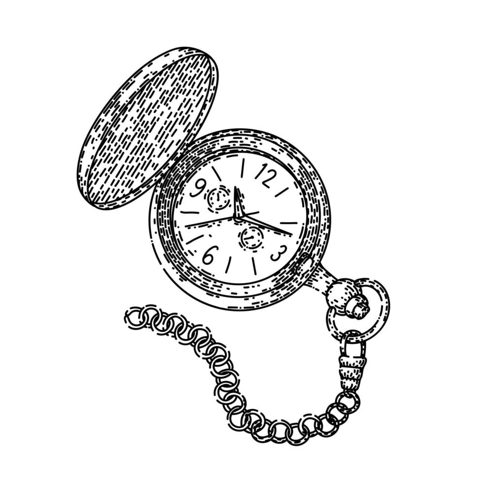 chain watch pocket sketch hand drawn vector