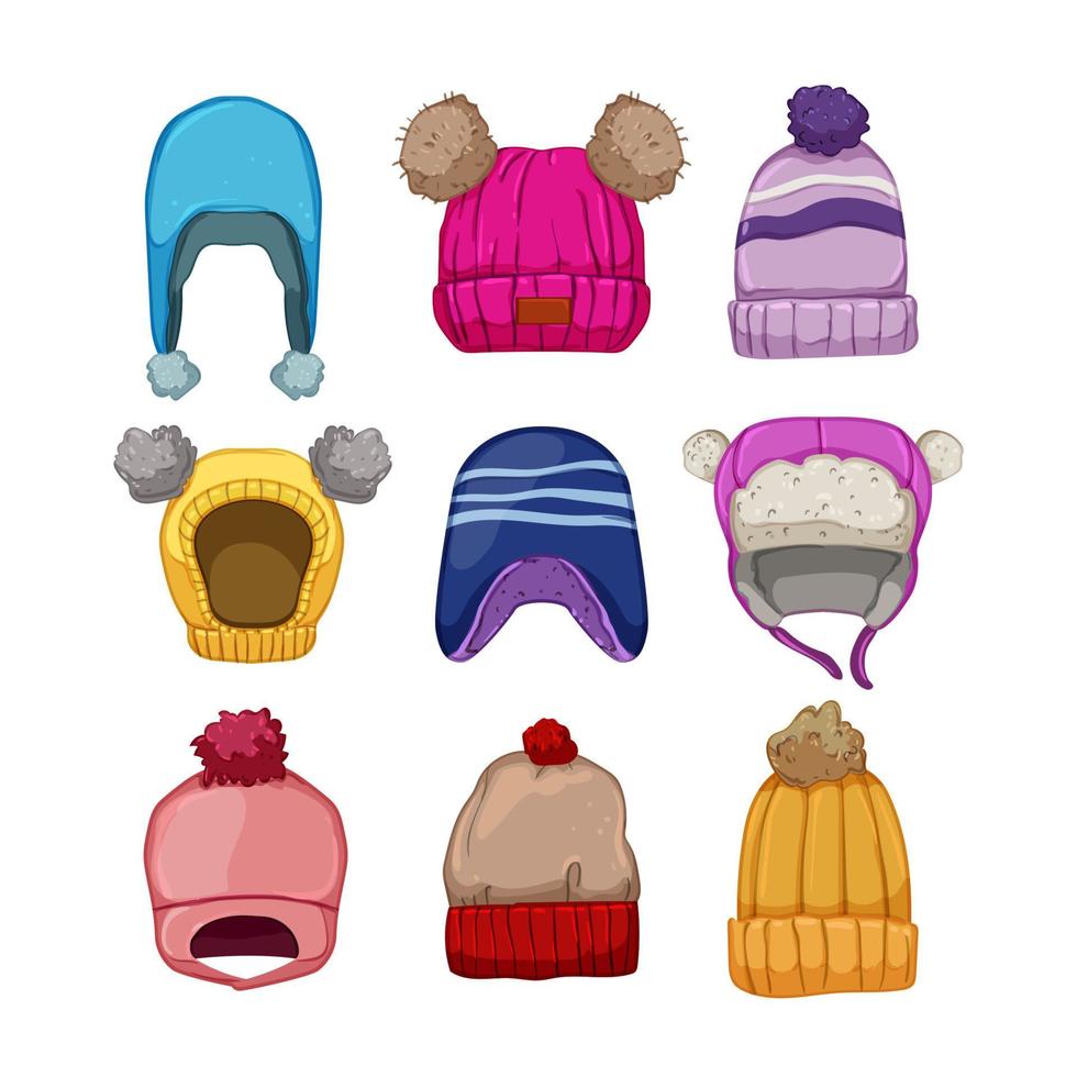 winter hat kid set cartoon vector illustration