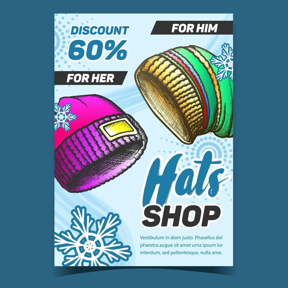 Hats Shop With Discount Advertising Banner Vector