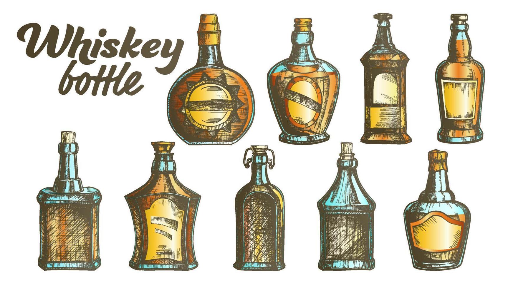 Color Scotch Whisky Bottle Set Vector