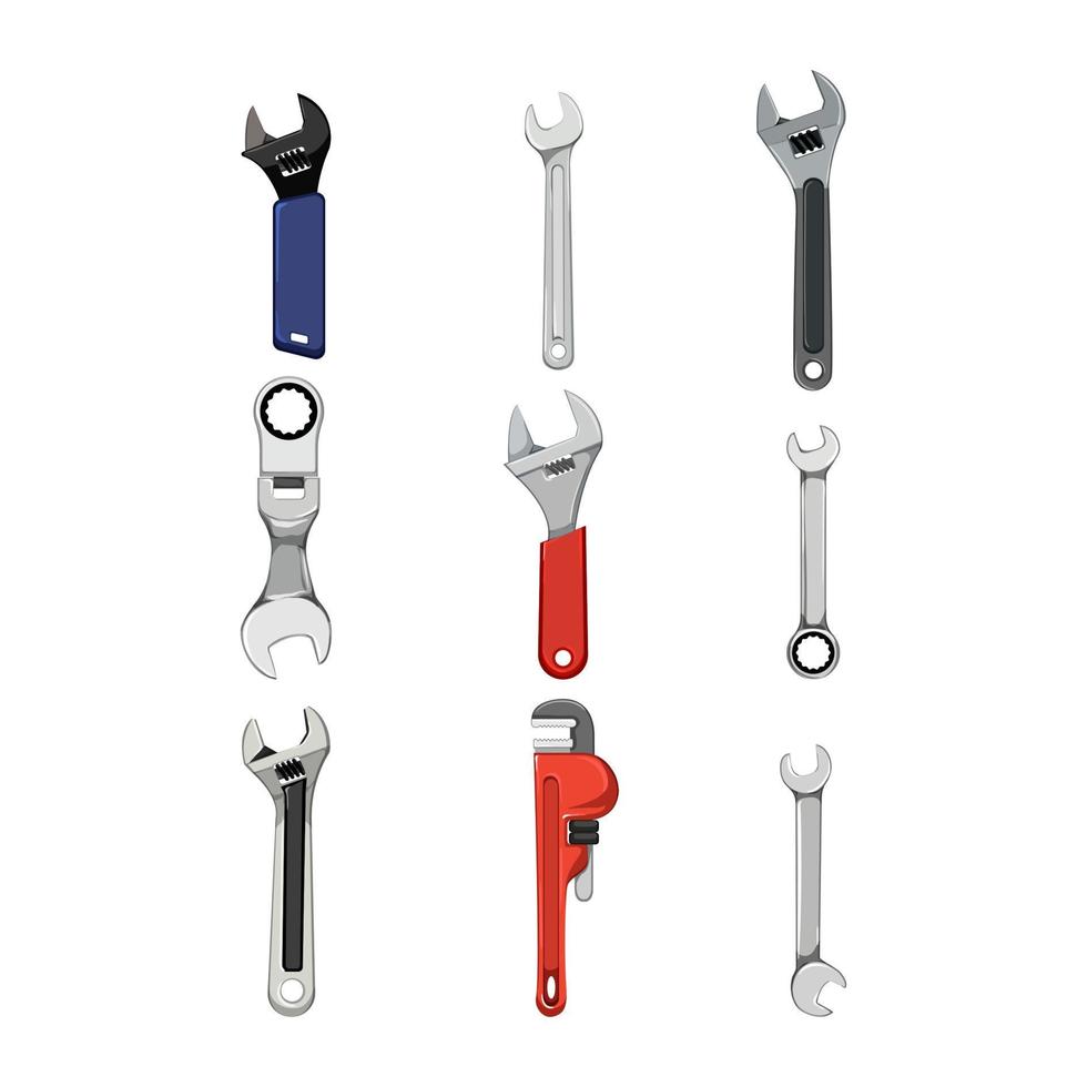 wrench tool set cartoon vector illustration