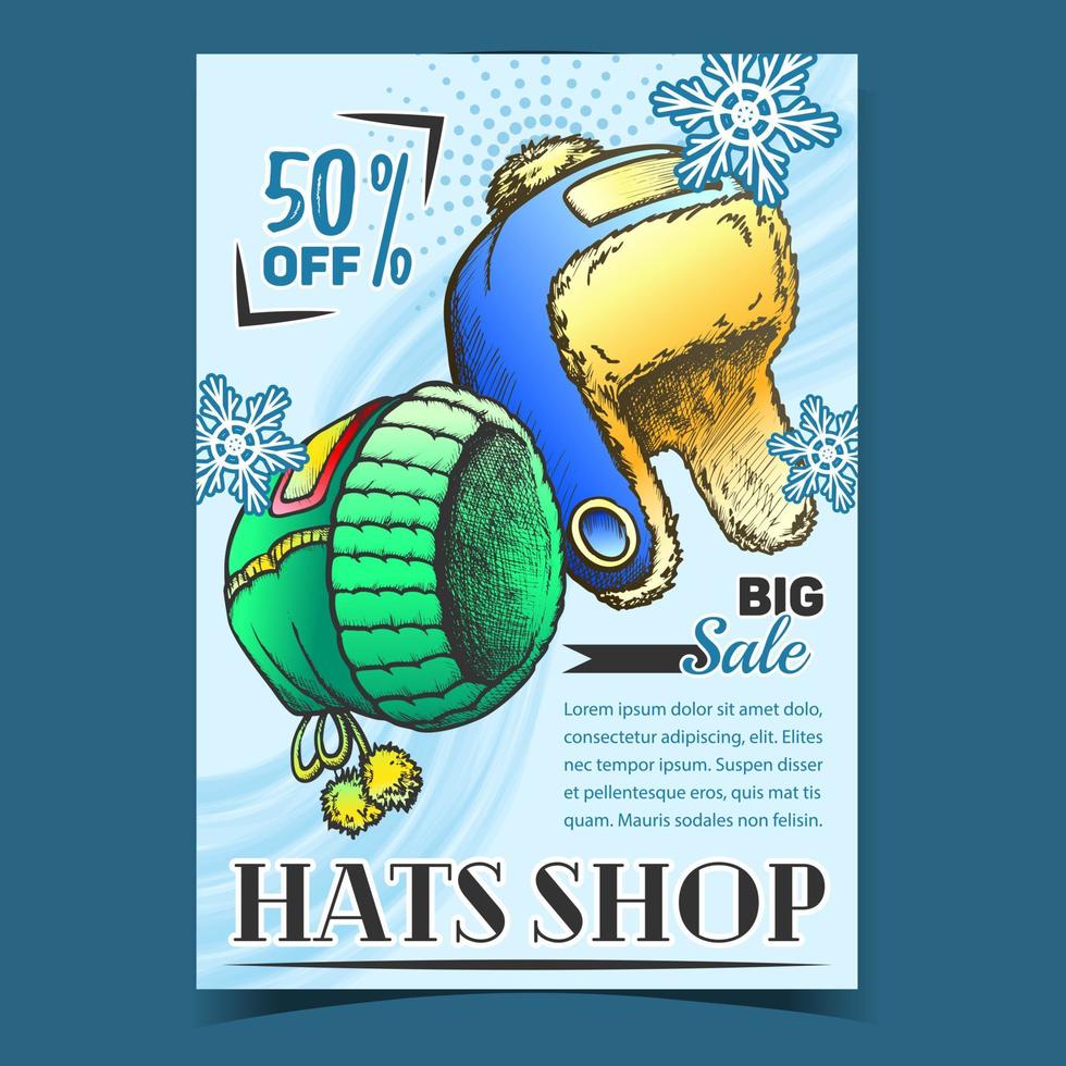 Hats Shop Winter Big Sale Advertise Poster Vector