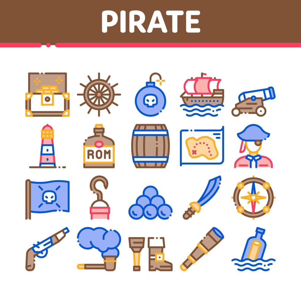 conjunto de iconos de colección de herramientas de bandido de mar pirata vector