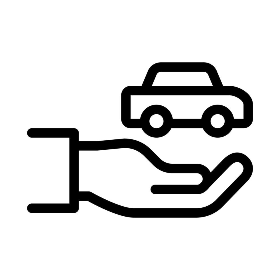 mano que sostiene la ilustración del contorno del vector del icono del coche