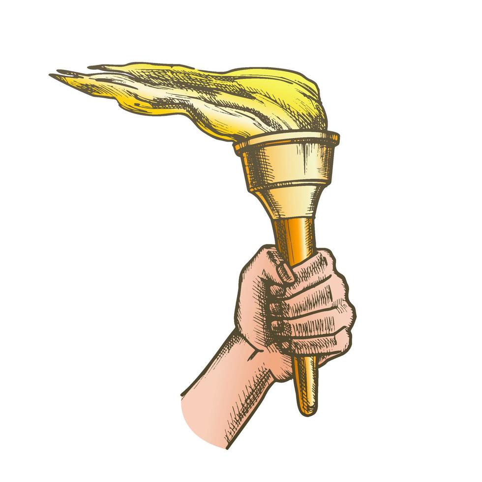 Torch Hand Holding Burning Stick Color Vector