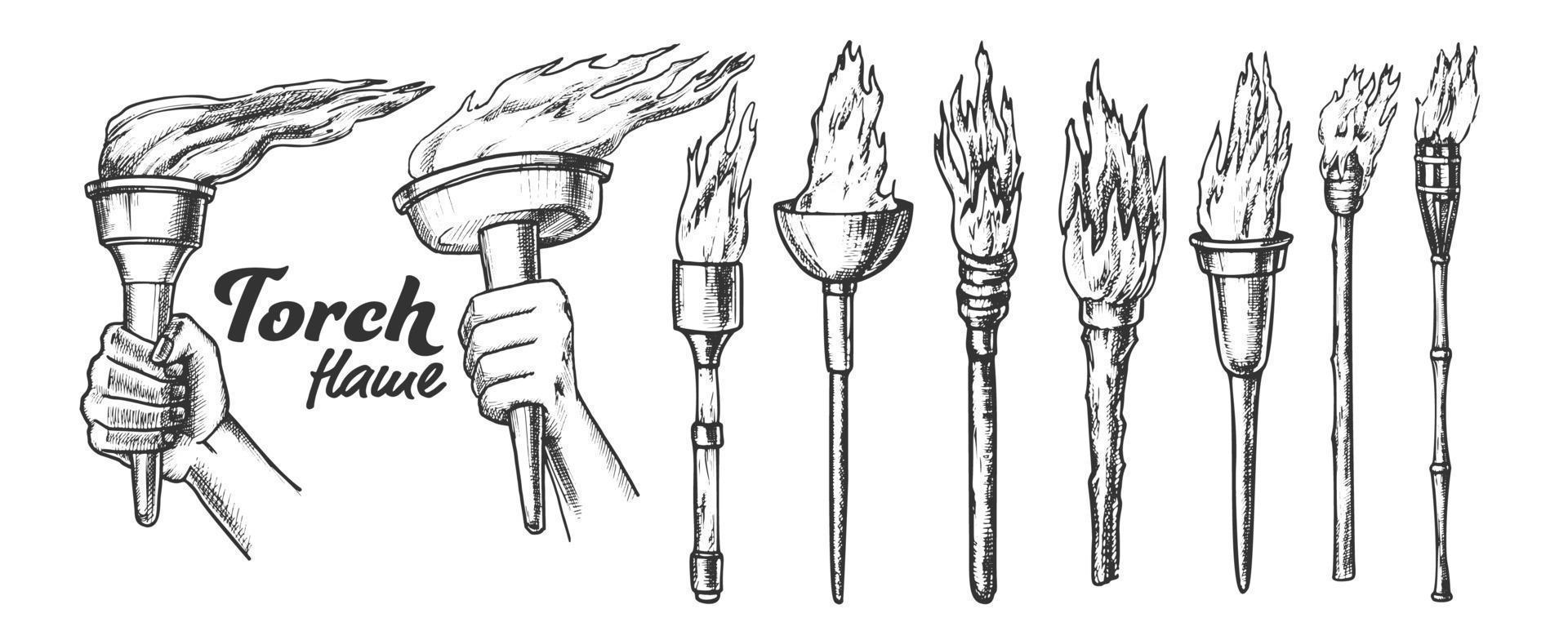 Torch Burning Collection Monochrome Set Vector