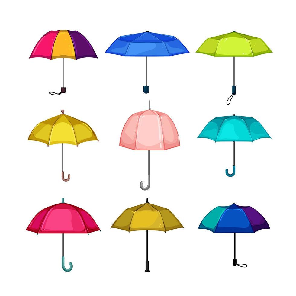 umbrella rain set cartoon vector illustration