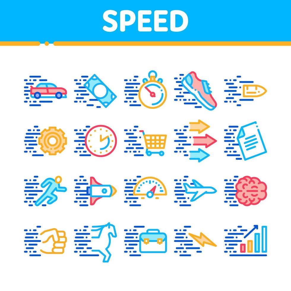 Speed Fast Motion Collection Icons Set Vector