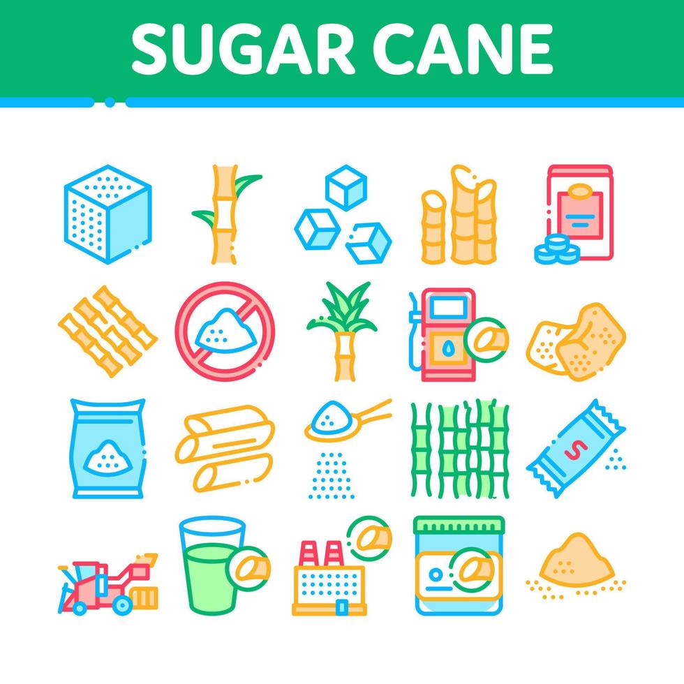 Sugar Cane Agriculture Collection Icons Set Vector