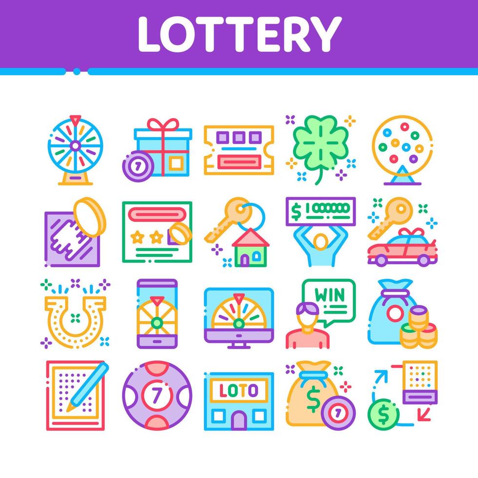 Lottery Gambling Game Collection Icons Set Vector