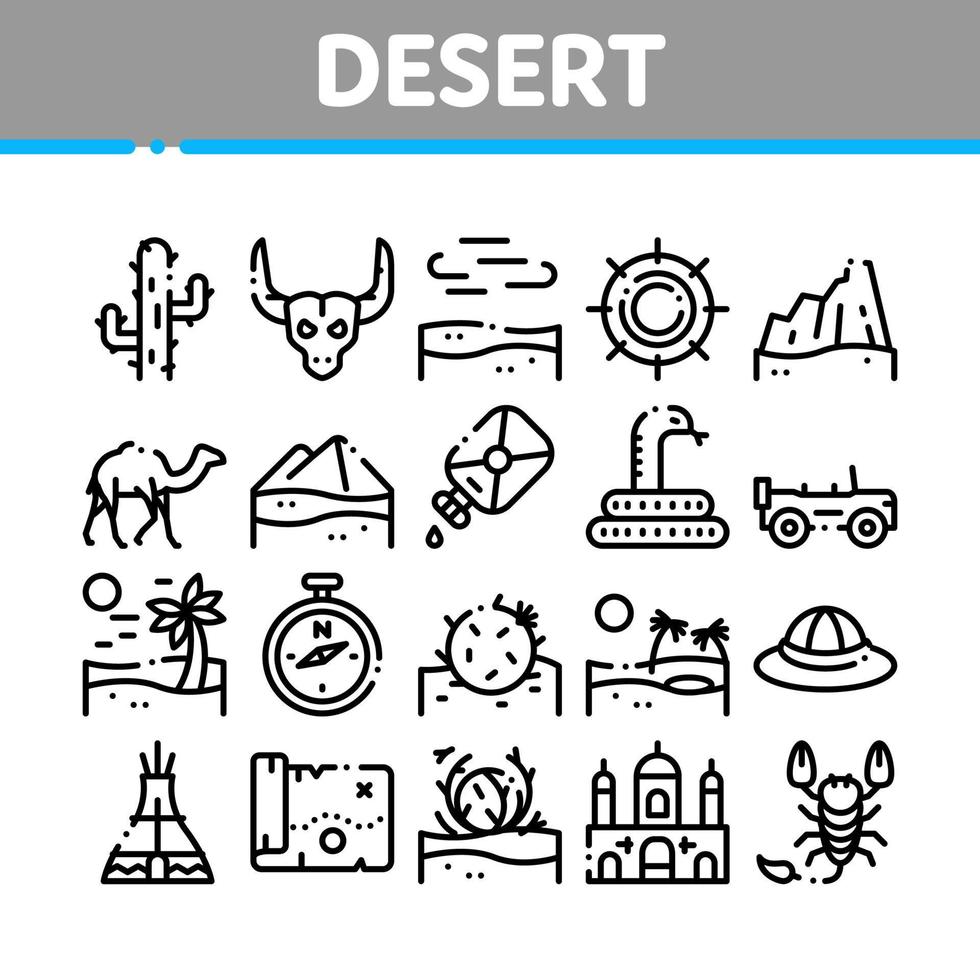 Desert Sandy Landscape Collection Icons Set Vector