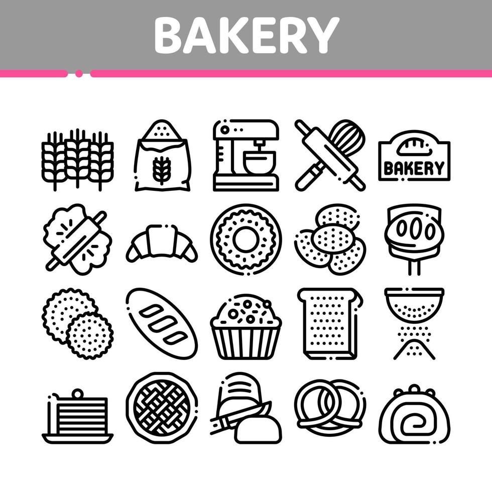 Bakery Tasty Food Collection Icons Set Vector