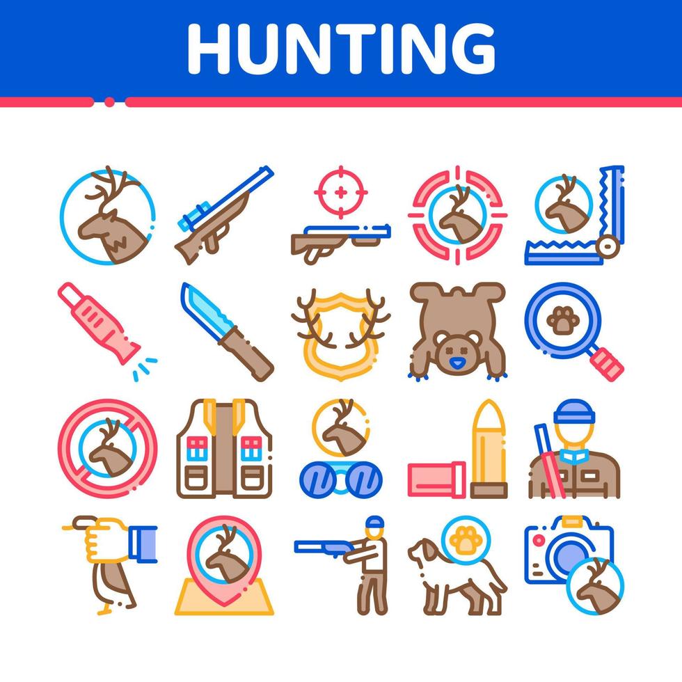 Hunting Equipment Collection Icons Set Vector