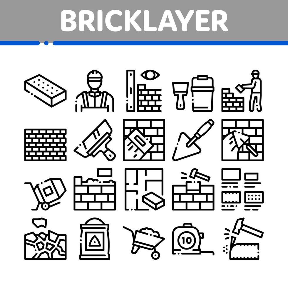 Bricklayer Industry Collection Icons Set Vector