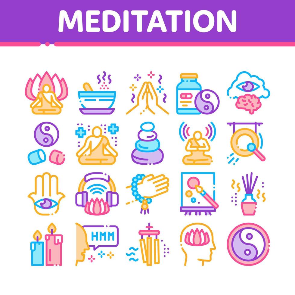 conjunto de iconos de colección de práctica de meditación vector