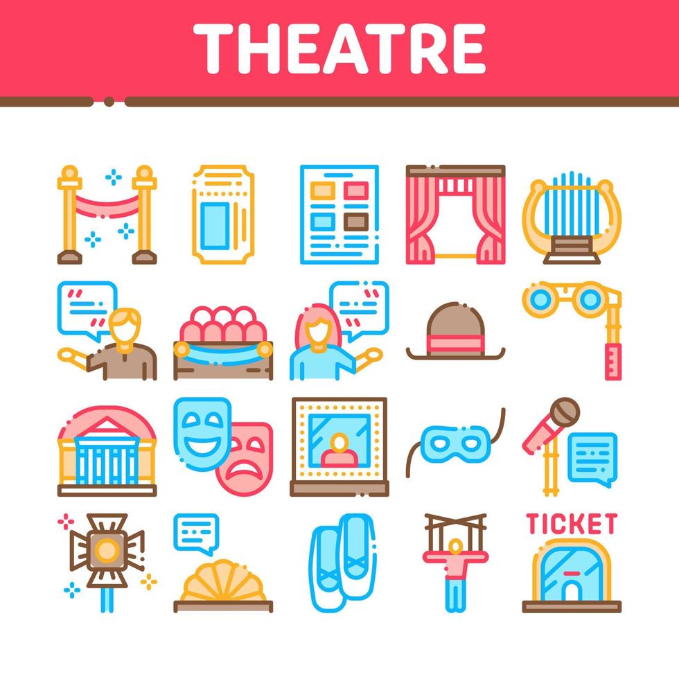 Theatre Equipment Collection Icons Set Vector